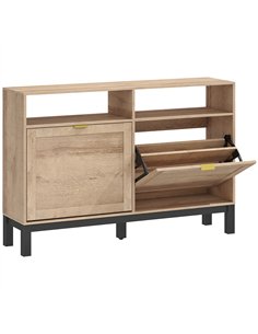 HOMCOM Shoe Cabinet with 2 Flip Drawers, Narrow Shoe Storage Top for Entryway Hallway, Walnut Brown
