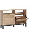 HOMCOM Shoe Cabinet with 2 Flip Drawers, Narrow Shoe Storage Top for Entryway Hallway, Walnut Brown