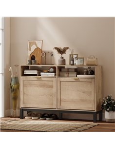 HOMCOM Shoe Cabinet with 2 Flip Drawers, Narrow Shoe Storage Top for Entryway Hallway, Walnut Brown 2