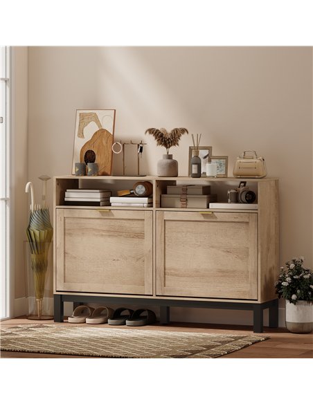 HOMCOM Shoe Cabinet with 2 Flip Drawers, Narrow Shoe Storage Top for Entryway Hallway, Walnut Brown - pic 190994 | FastDaddyshop