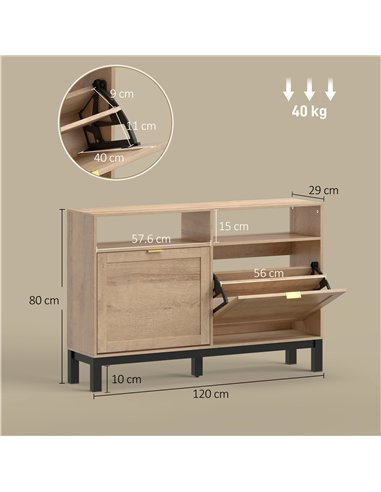 HOMCOM Shoe Cabinet with 2 Flip Drawers, Narrow Shoe Storage Top for Entryway Hallway, Walnut Brown