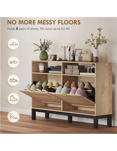HOMCOM Shoe Cabinet with 2 Flip Drawers, Narrow Shoe Storage Top for Entryway Hallway, Walnut Brown