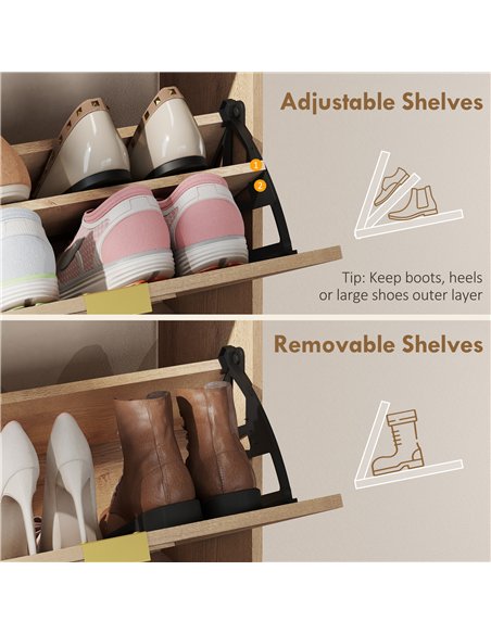 HOMCOM Shoe Cabinet with 2 Flip Drawers, Narrow Shoe Storage Top for Entryway Hallway, Walnut Brown - pic 190997 | FastDaddyshop