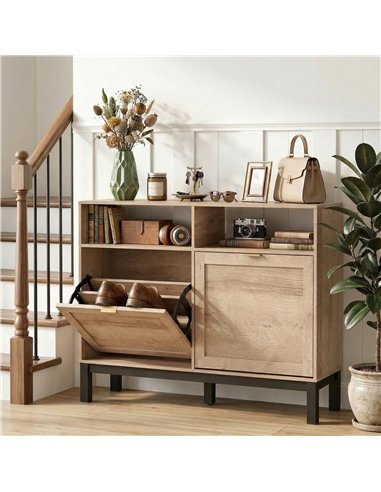 HOMCOM Shoe Cabinet with 2 Flip Drawers, Narrow Shoe Storage Top for Entryway Hallway, Walnut Brown