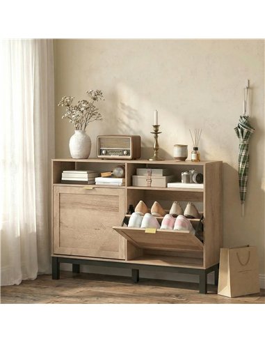 HOMCOM Shoe Cabinet with 2 Flip Drawers, Narrow Shoe Storage Top for Entryway Hallway, Walnut Brown