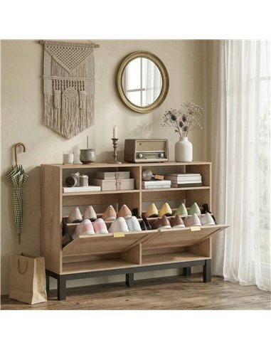 HOMCOM Shoe Cabinet with 2 Flip Drawers, Narrow Shoe Storage Top for Entryway Hallway, Walnut Brown