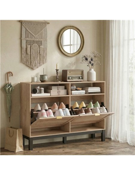 HOMCOM Shoe Cabinet with 2 Flip Drawers, Narrow Shoe Storage Top for Entryway Hallway, Walnut Brown - pic 191001 | FastDaddyshop