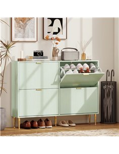 HOMCOM Elegant Four-Drawer Shoe Cabinet - Light Green 2