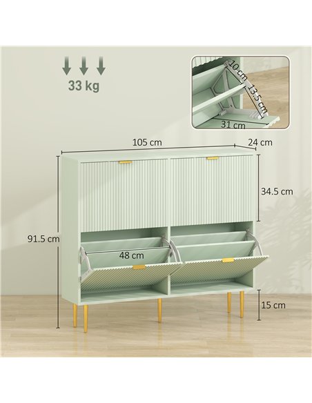 HOMCOM Elegant Four-Drawer Shoe Cabinet - Light Green - pic 191004 | FastDaddyshop