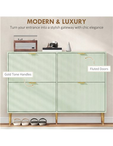 HOMCOM Elegant Four-Drawer Shoe Cabinet - Light Green