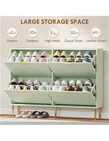 HOMCOM Elegant Four-Drawer Shoe Cabinet - Light Green