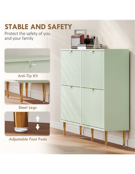 HOMCOM Elegant Four-Drawer Shoe Cabinet - Light Green - pic 191008 | FastDaddyshop