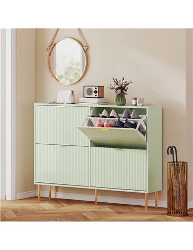 HOMCOM Elegant Four-Drawer Shoe Cabinet - Light Green