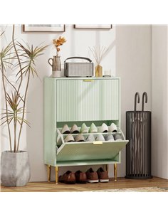 HOMCOM Elegant Two-Drawer Shoe Cabinet - Light Green 2
