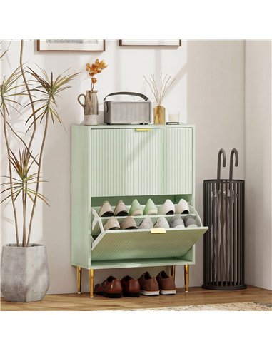 HOMCOM Elegant Two-Drawer Shoe Cabinet - Light Green