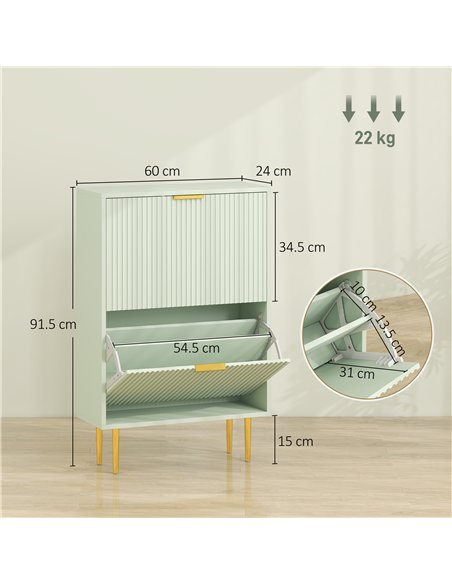 HOMCOM Elegant Two-Drawer Shoe Cabinet - Light Green - pic 191013 | FastDaddyshop