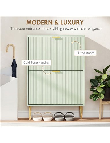 HOMCOM Elegant Two-Drawer Shoe Cabinet - Light Green
