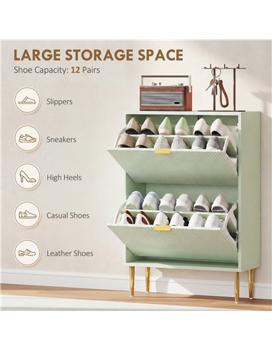 HOMCOM Elegant Two-Drawer Shoe Cabinet - Light Green