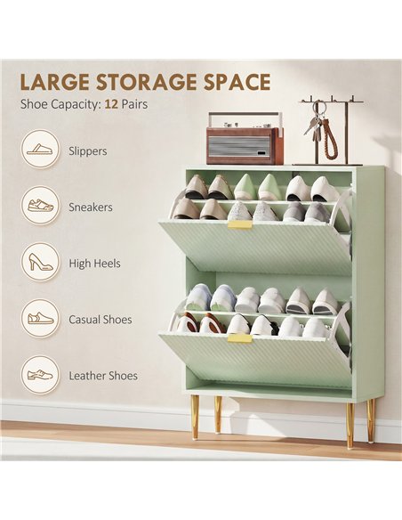 HOMCOM Elegant Two-Drawer Shoe Cabinet - Light Green - pic 191015 | FastDaddyshop