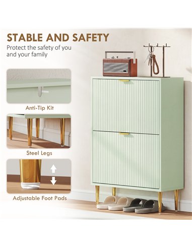 HOMCOM Elegant Two-Drawer Shoe Cabinet - Light Green