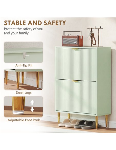 HOMCOM Elegant Two-Drawer Shoe Cabinet - Light Green - pic 191017 | FastDaddyshop