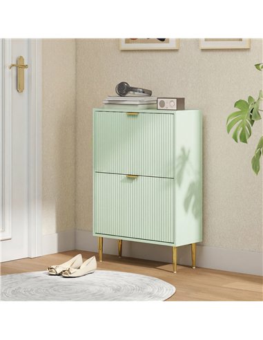 HOMCOM Elegant Two-Drawer Shoe Cabinet - Light Green