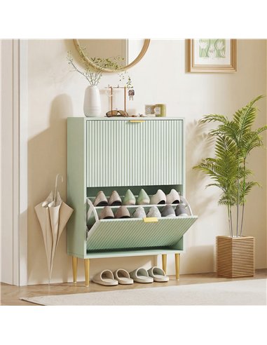 HOMCOM Elegant Two-Drawer Shoe Cabinet - Light Green