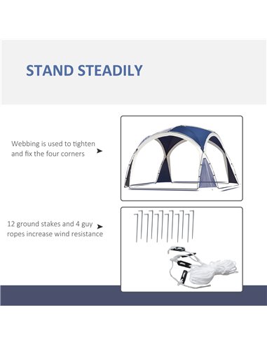 Outsunny 3.5 x 3.5M Gazebo Outdoor Marquee Tent Garden Sun Shelter Patio Spire Arc Pavilion Camp Sun Shade Blue and Grey