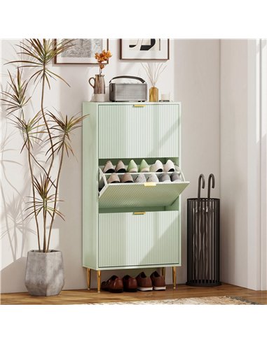 HOMCOM Elegant Three-Drawer Shoe Cabinet - Light Green