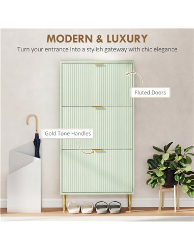 HOMCOM Elegant Three-Drawer Shoe Cabinet - Light Green