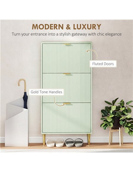 HOMCOM Elegant Three-Drawer Shoe Cabinet - Light Green - pic 191023 | FastDaddyshop