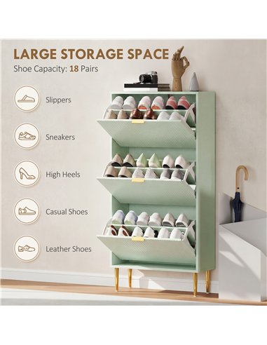 HOMCOM Elegant Three-Drawer Shoe Cabinet - Light Green