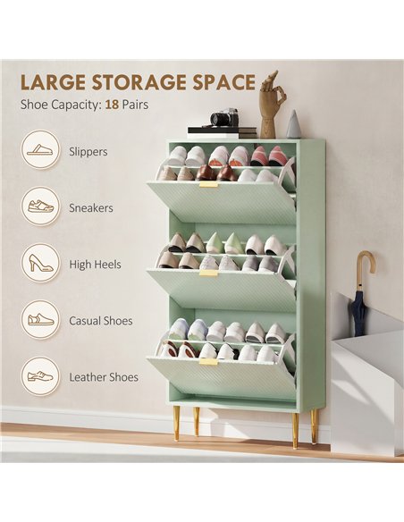 HOMCOM Elegant Three-Drawer Shoe Cabinet - Light Green - pic 191024 | FastDaddyshop