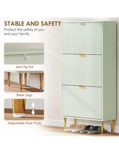 HOMCOM Elegant Three-Drawer Shoe Cabinet - Light Green