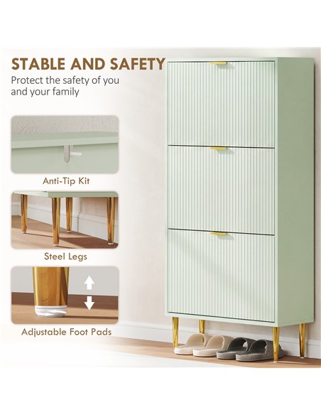 HOMCOM Elegant Three-Drawer Shoe Cabinet - Light Green - pic 191026 | FastDaddyshop