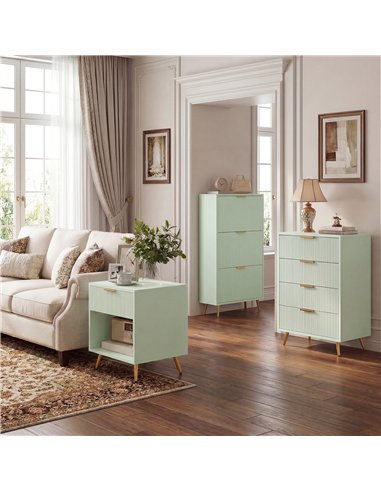 HOMCOM Elegant Three-Drawer Shoe Cabinet - Light Green