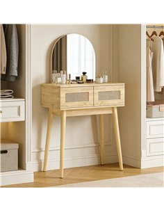 HOMCOM Dressing Table, Compact Vanity Desk with Mirror and 2 Drawers, Natural Wood Finish 2