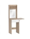 HOMCOM Small Vanity Desk with Mirror and LED Lights, Compact Dressing Table with Drop Leaf, Open Shelves, Natural Wood