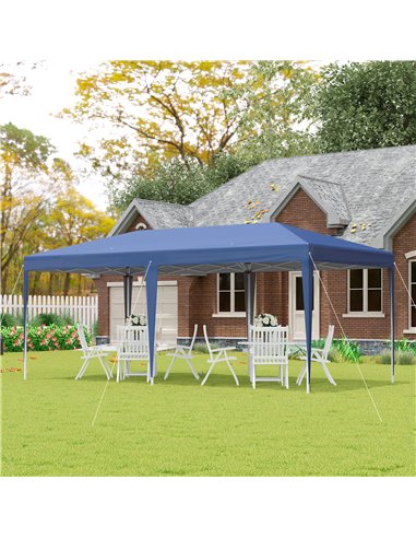 Outsunny 6x3m Pop Up Gazebo with 2-Roof Foldable Canopy Tent, Carrying Bag, Blue
