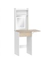 HOMCOM Small Vanity Desk with Mirror and LED Lights, Compact Dressing Table with Drop Leaf, Open Shelves and Drawer, White