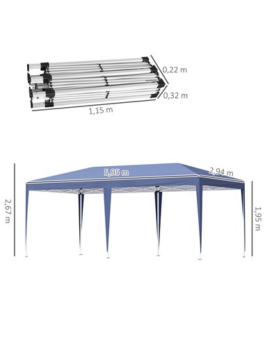 Outsunny 6x3m Pop Up Gazebo with 2-Roof Foldable Canopy Tent, Carrying Bag, Blue