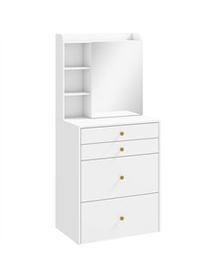 HOMCOM Dressing Table with Mirror and Mobile Storage Stool, Compact Vanity Table with Cabinet, Drawers, Open Shelves, White