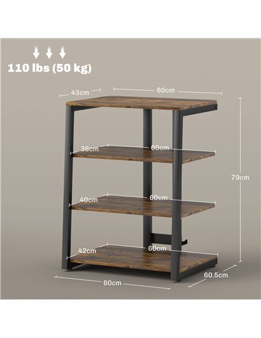 HOMCOM HiFi Stand, with Four Storage Shelves - Rustic Brown