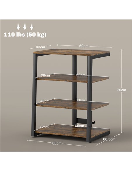 HOMCOM HiFi Stand, with Four Storage Shelves - Rustic Brown - pic 191085 | FastDaddyshop