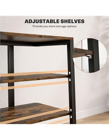HOMCOM HiFi Stand, with Four Storage Shelves - Rustic Brown