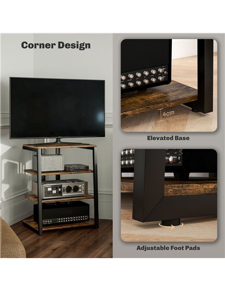 HOMCOM HiFi Stand, with Four Storage Shelves - Rustic Brown - pic 191089 | FastDaddyshop