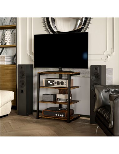 HOMCOM HiFi Stand, with Four Storage Shelves - Rustic Brown