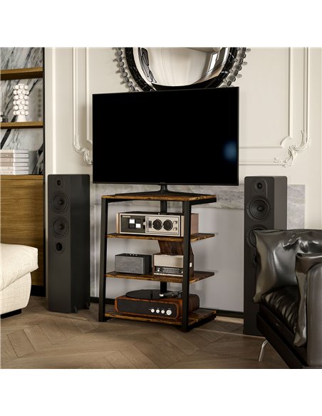 HOMCOM HiFi Stand, with Four Storage Shelves - Rustic Brown - pic 191090 | FastDaddyshop