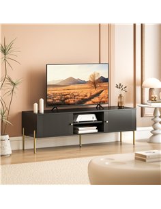 HOMCOM TV Stand for TVs up to 65", Entertainment Center with 2 Open Shelves, 2 Cabinets and Steel Legs for Living Room, Black 2