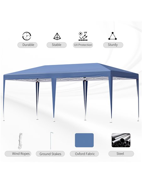 Outsunny Pop Up Gazebo, Double Roof Foldable Canopy Tent, Wedding Awning Canopy w/ Carrying Bag, 6 m x 3 m x 2.65 m, Blue - pic 19110 | FastDaddyshop